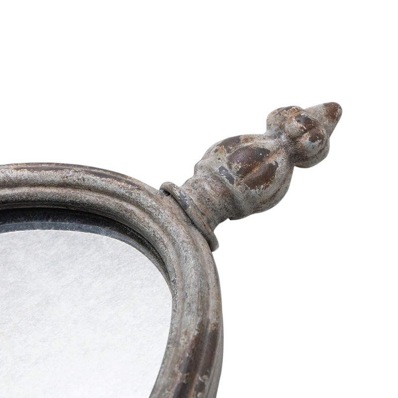 Antique Metal Candle Sconces Candlestick Holder Wall Mounted Distressed With Oval Faded-Looking Mirror