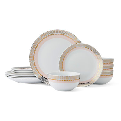 Darbie Angell Golden Charm Blush 12-Piece Porcelain Dinnerware Set, Service for 4