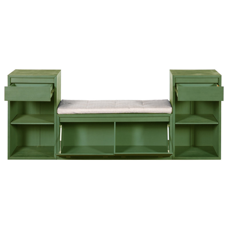 Banc de rangement rembourré en lin de 42 po de largeur, Vert