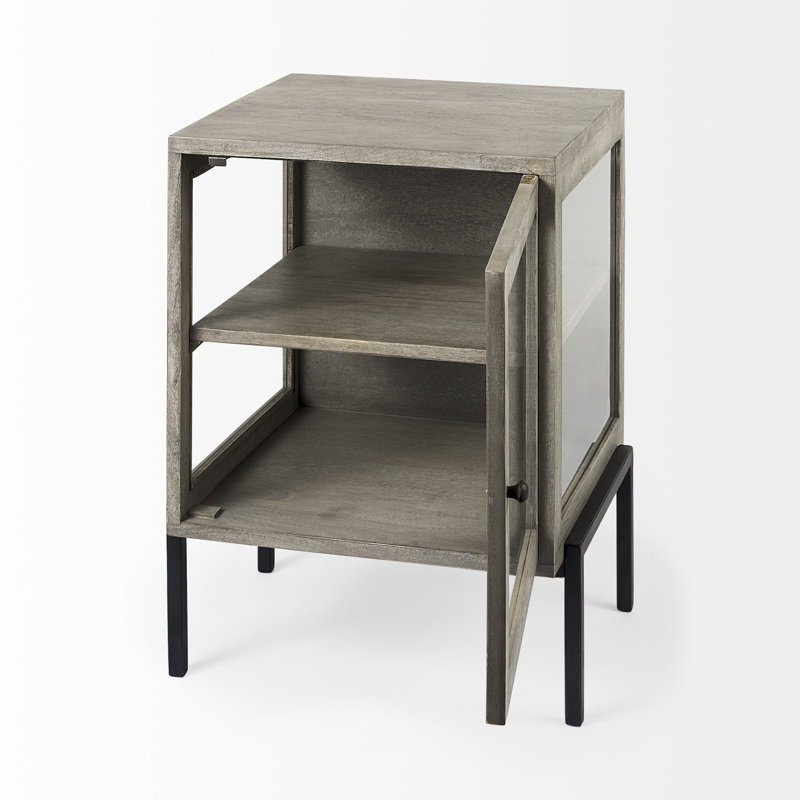 24" Brown Solid Wood Square End Table, Gray