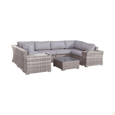 Ensemble de conversation de patio en osier pour 4 personnes avec coussins, entièrement assemblé