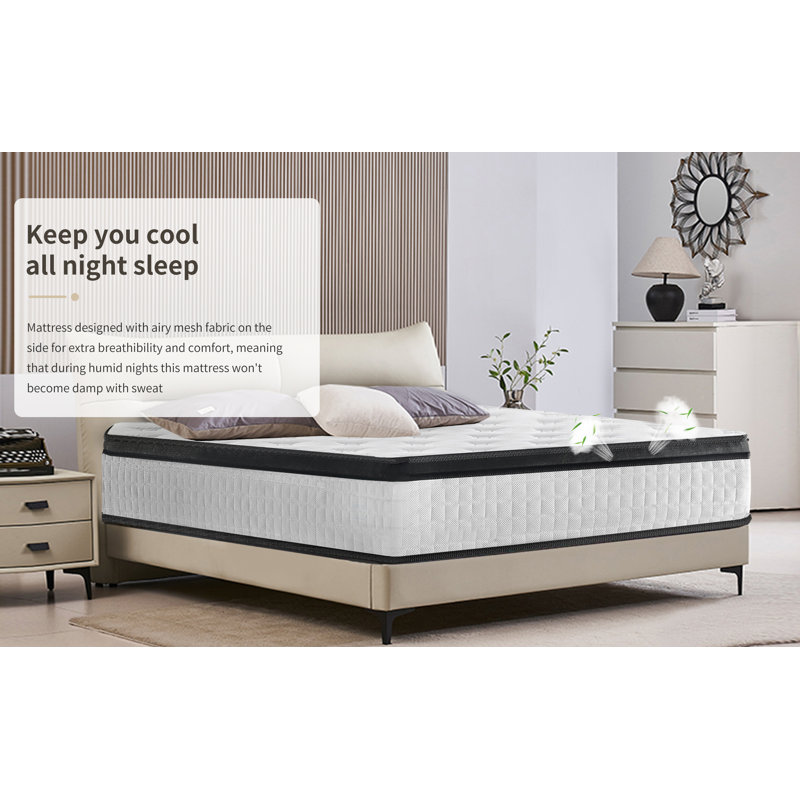 Matelas hybride moyen respirant Coito 12 po avec mousse viscoélastique multicouche dans une boîte, Lit double