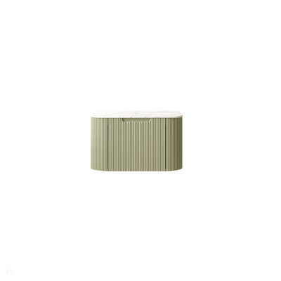 Armoire murale en contreplaqué 24 po avec comptoir en pierre frittée blanc de Carrare, un tiroir, sans lavabo, sans robinet et drain, couleur vert foncé