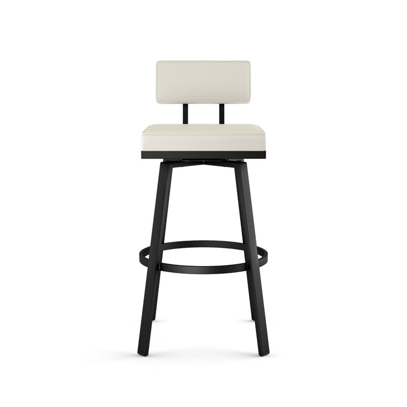 Highbury Swivel Counter & Bar Stool, Faux Leather-Off White, Black, Counter Stool (25.63" Seat Height)