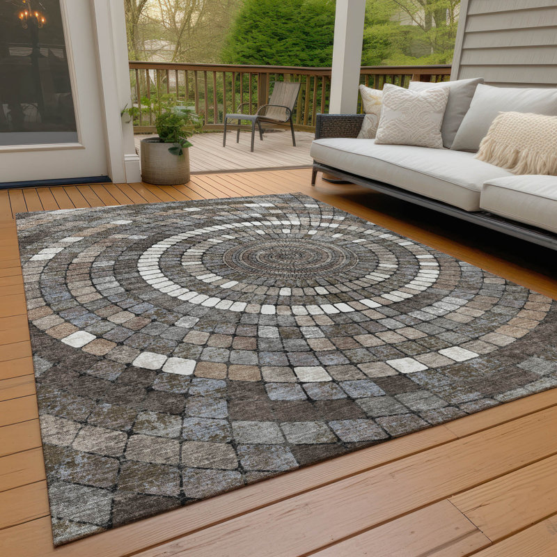 Tapis géométrique Husby ACN2216 intérieur / extérieur lavable à la machine, Rectangle 5 pi x 7 pi 6 po
