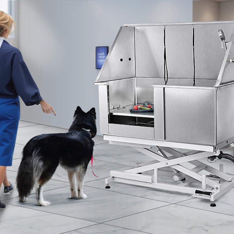 Baignoire de toilettage électrique pour chien en métal 50 po avec ouverture à gauche