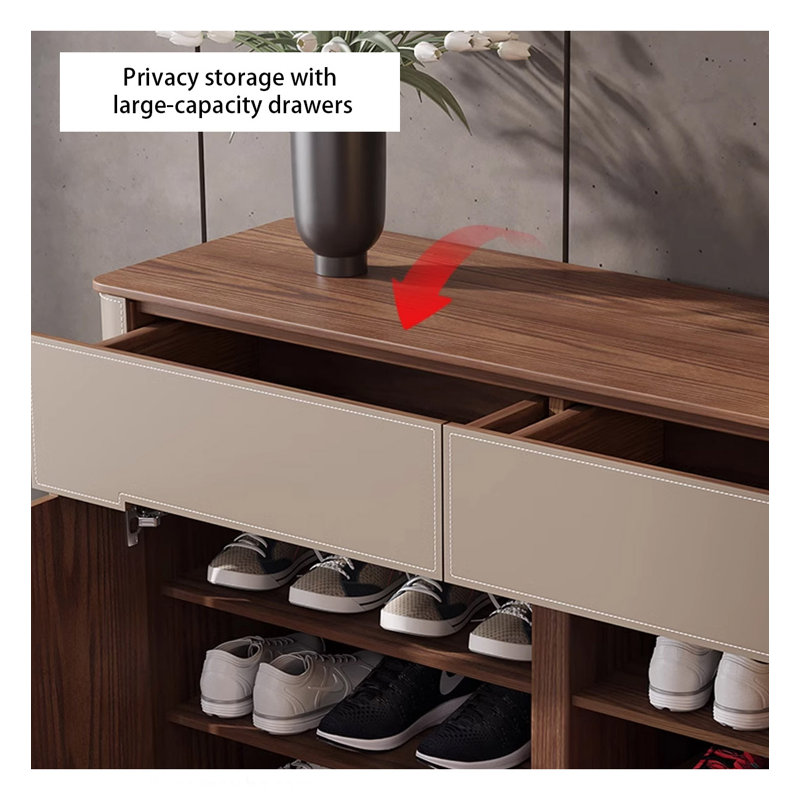 62.99" Brown Rectangular Solid Wood Shoe Storage