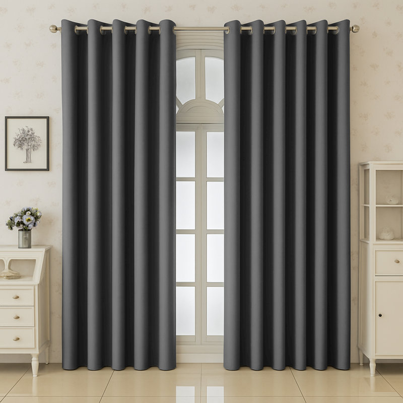 Aspire Homeware 100% Polyester Room Darkening Blackout Eyelet Curtains (Set Of 2), Dark Grey, 168cm Width x 228cm Drop