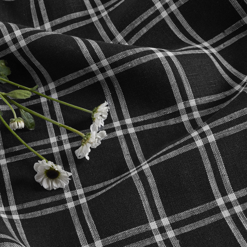 Black Marseille Plaid Pure Linen Dinner Napkins Set of 4