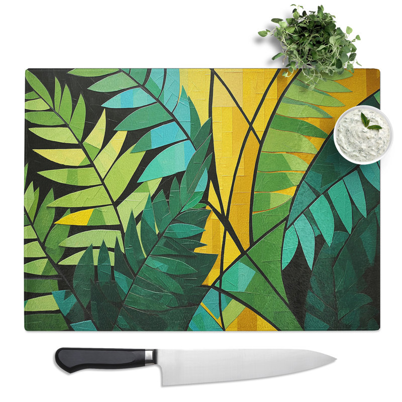 Fern Leaf Geometric  Glass Chopping Board