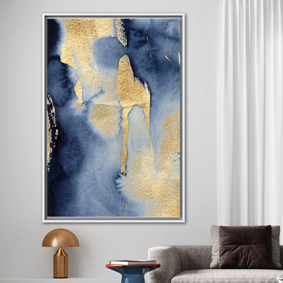 Modern Abstract Canvas Art in Blue and Gold - Trendy Shimmery Contemporary Artwork