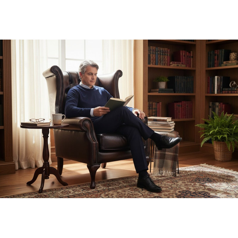 High Back Chesterfield Upholstered Wingback Chair, Antique Brown