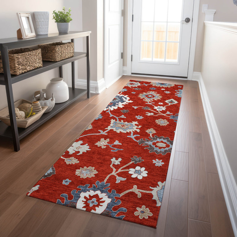 Tapis rouge Prisco lavable à la machine de qualité supérieure, Tapis de couloir 2 pi 3 po x 7 pi 6 po