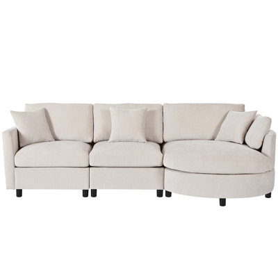 105" Chenille Fabric 3-Piece Sectional Sofa With Curved Chaise And 3 Throw Pillows – Perfect For Living Rooms