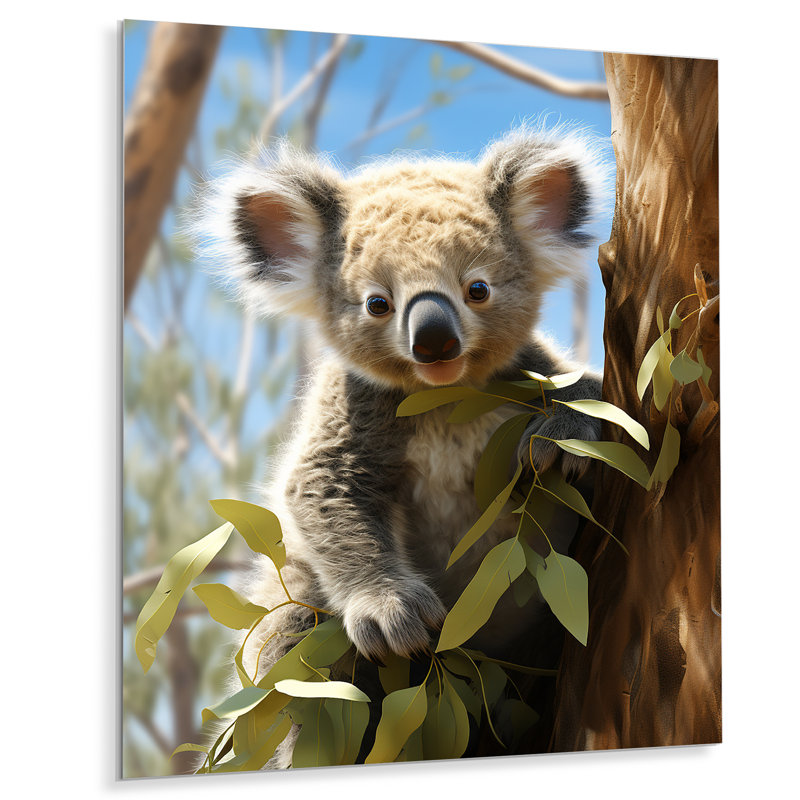 «Realistic Koala Eucalyptus Observer 1», art mural koala en métal, H 20 po x l 12 po x P 1 po
