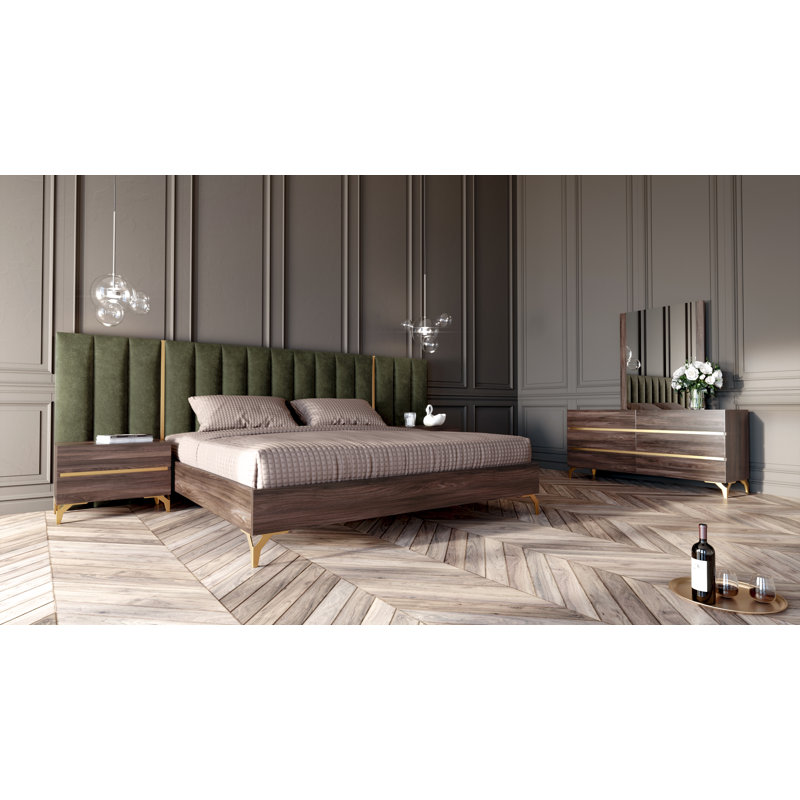 Ensemble de chambre avec lit plateforme 3 pièces Eduardo, Très grand