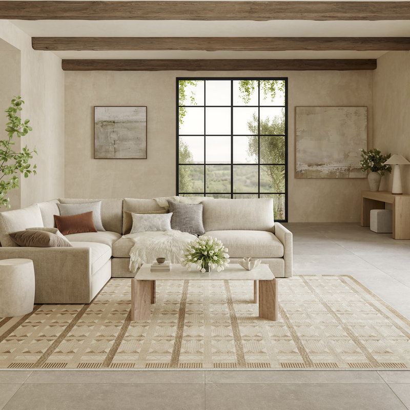 Tapis taupe moderne Ebern Designs Reimann, Rectangulaire 8 pi x 10 pi