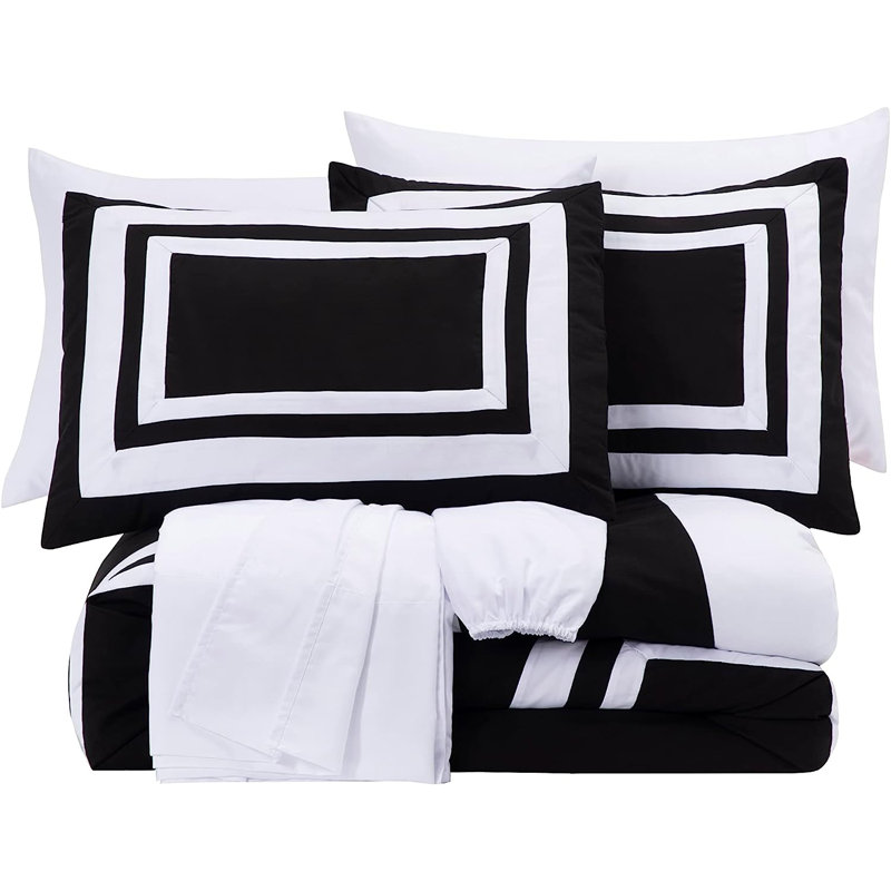 7-Piece Hotel Style Bed in a Bag Comforter Set with Sheets, Black/White, Queen Comforter + 6 Additional Pieces