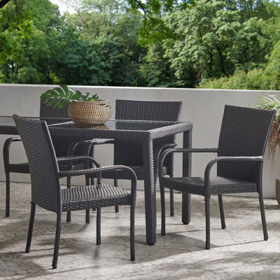 Grey Pe Wicker Stacking Chair 4pcs(1 Box)