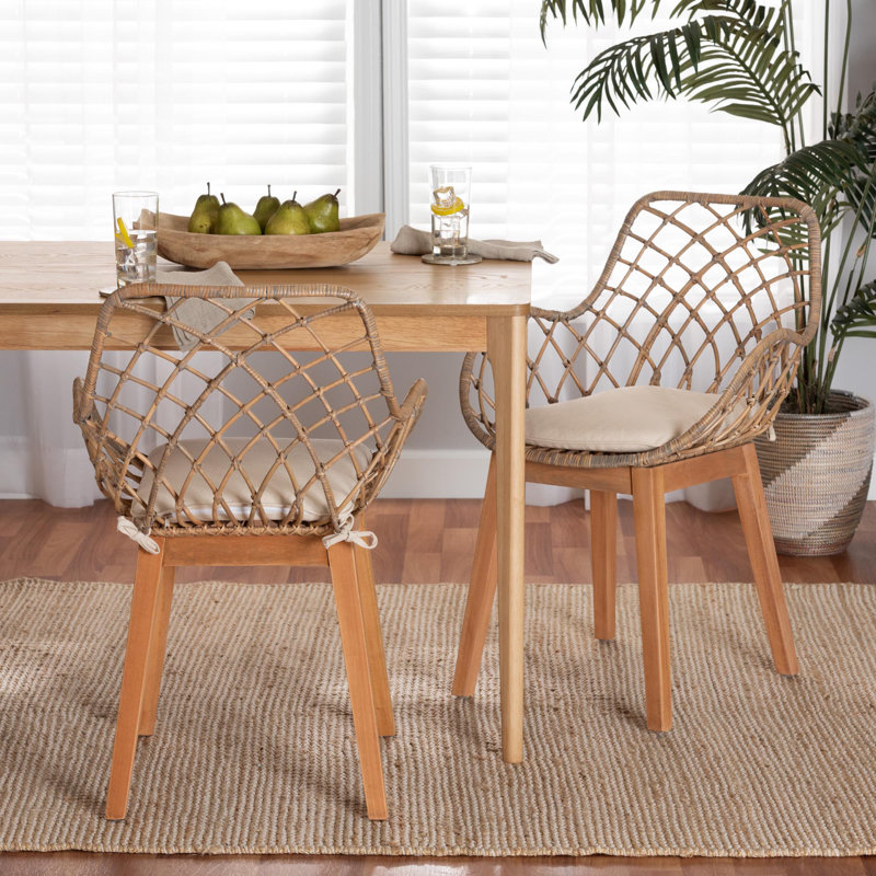 Hileman Wing Back Rattan Arm Chair in Greywash