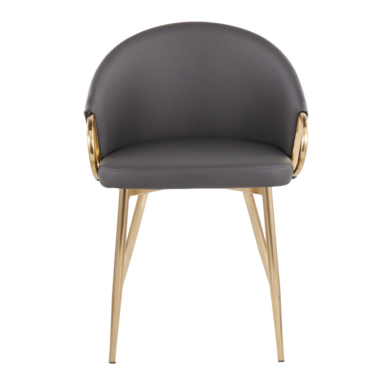 Chaise avec accoudoirs rembourrée Josie, Gris, Doré
