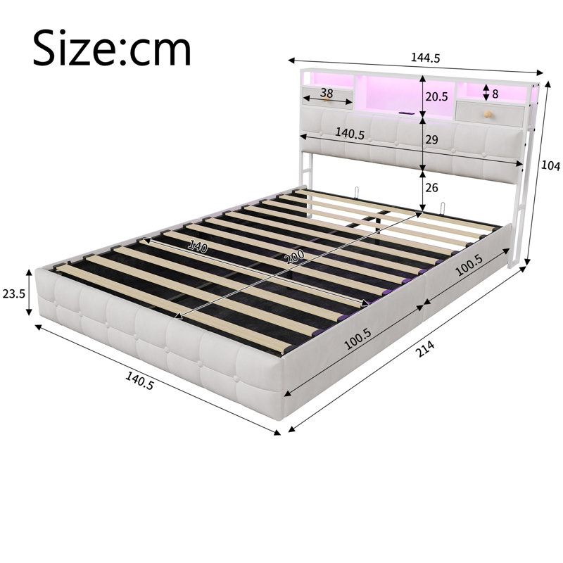 Ottoman Storage Bed, Beige, European Double (140 x 200 cm)