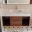 Meuble-lavabo flottant moderne avec lavabo en céramique, bois de noyer et marbre, conception peu encombrante