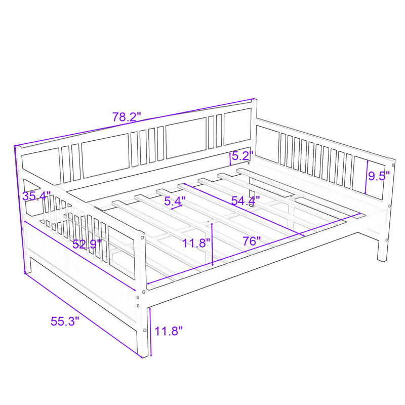 Elfers Full Size Wooden Daybed with Support Legs and Legs, Espresso