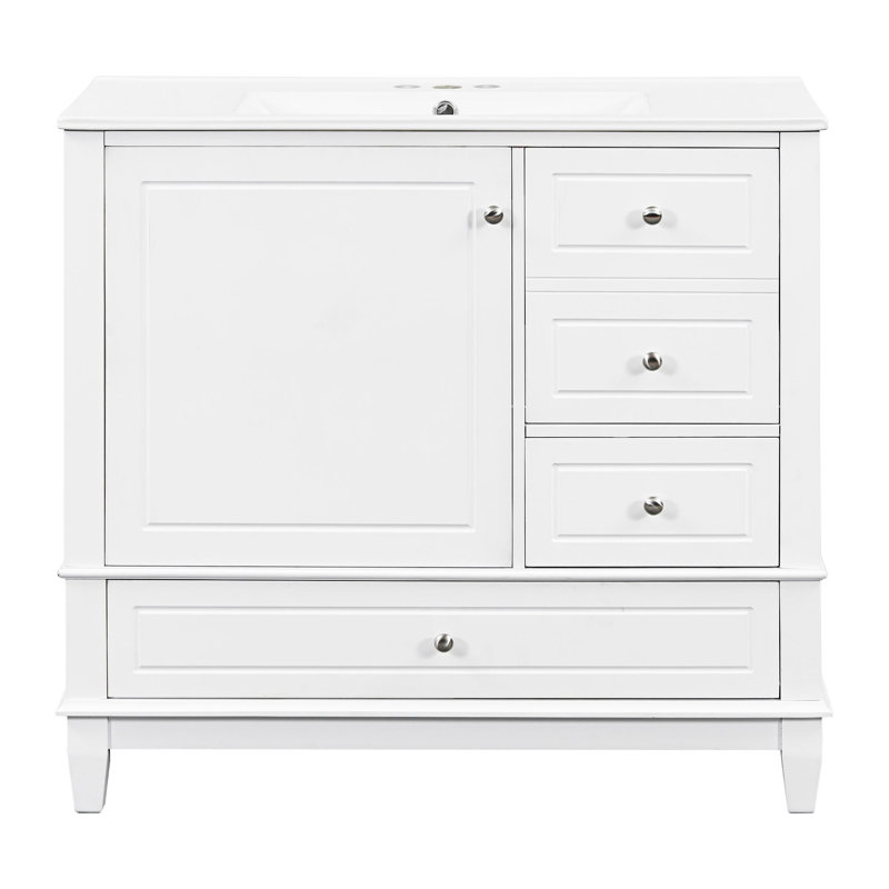 Meuble-lavabo autoportant avec lavabo en céramique, Blanc, Argent argent