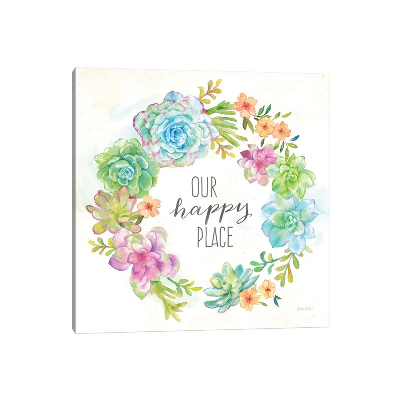 Sweet Succulents Wreath Happy Place by Cynthia Coulter - Wrapped Canvas Print, 45.72 cm H x 45.72 cm W x 1.91 cm D