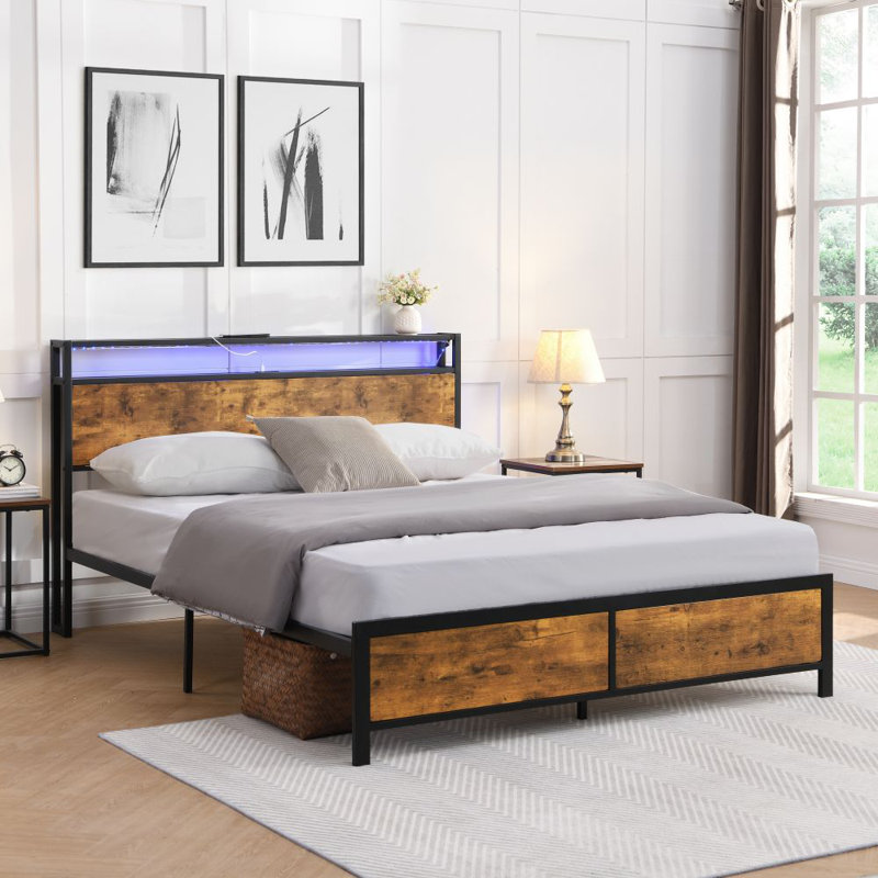 Slat Storage Bed, Full / Double, Rustic Brown