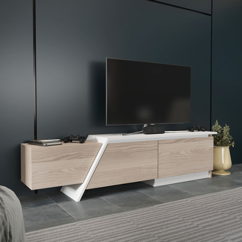 Meuble télé Bruce, blanc et Cordoba, 70,9 po x 11,8 po x 28,3 po Bruce | 100% panneau de particules enduit de mélamine, épaisseur: 0,7 pouce | Conception élégante et fonctionnelle pour le salon, finition durable et élégante