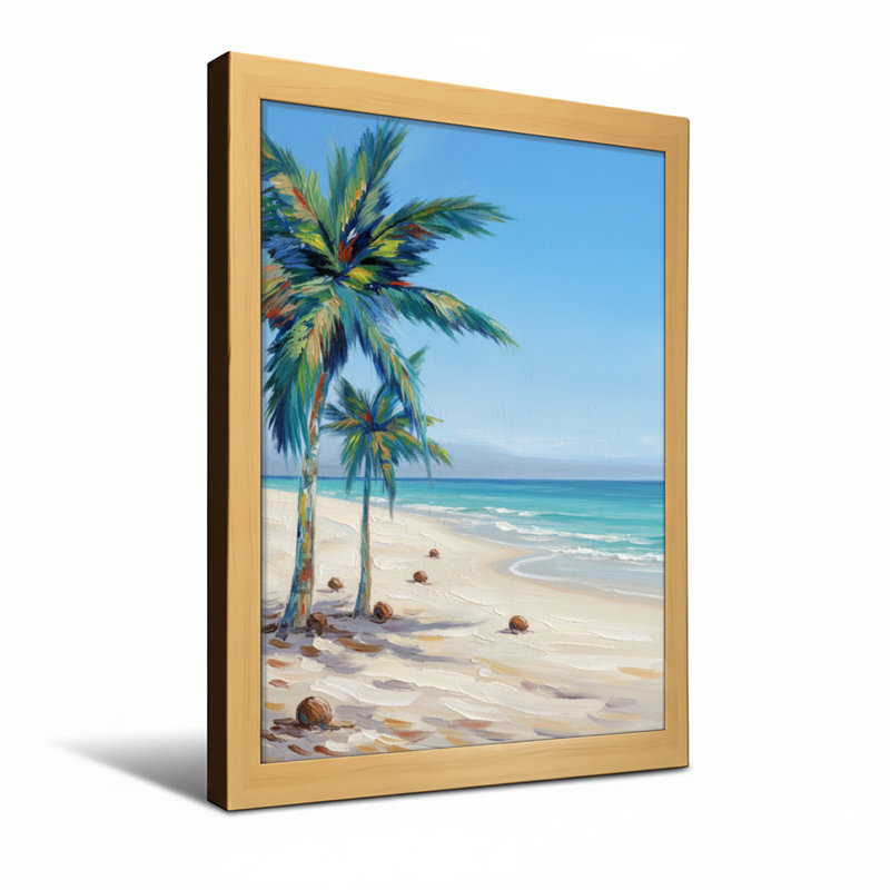 Plantes et fleurs, plage tropicale, palmiers, vue sur l'océan, H 24 po x l 16 po, Toile tendue, Ne s’applique pas
