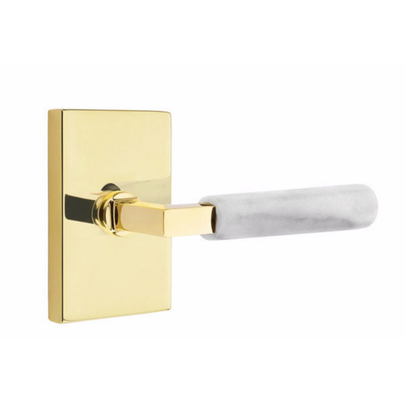 Select Single Dummy Door Lever, Unlacquered Brass/White Marble