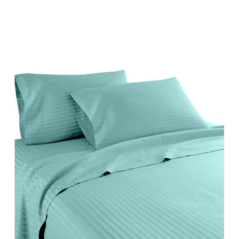 Egyptian Cotton Machine Woven Striped Sheet Set, Twin XL, Aqua