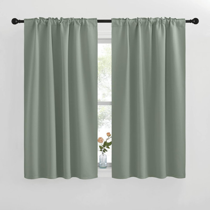 Blackout Curtain Light & Noise Reducing Room Darkening Drapes for Bedroom/Living Room/Kitchen, 2 Pieces, Grayish Green