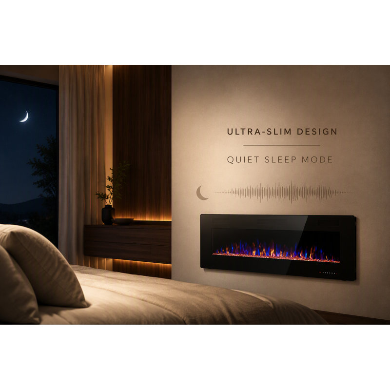 50 Inch Electric Fireplace Wall Mounted, Recessed/ Semi-Recessed Electric Fireplace Heater With Realistic 3-Sided Led Flame, 12 Flame Colors & 12 Ember Bed Colors, 750W/1500W, Remote Control, For Living Room, Bedroom