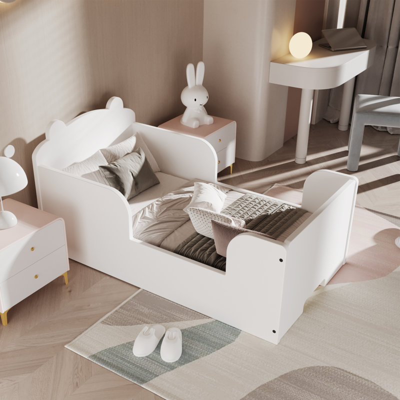 Lit de sol en forme d'ours pour tout-petit en bois massif, Blanc