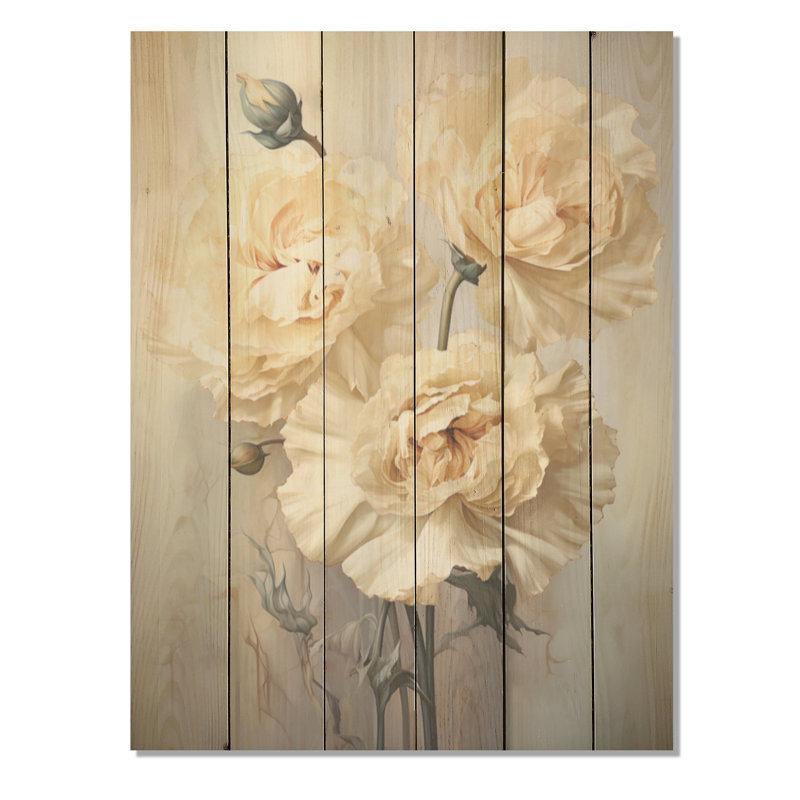 Minimalisme, œillets et bourgeons - œillets, art mural sur bois de pin naturel, H 20 po x l 10 po
