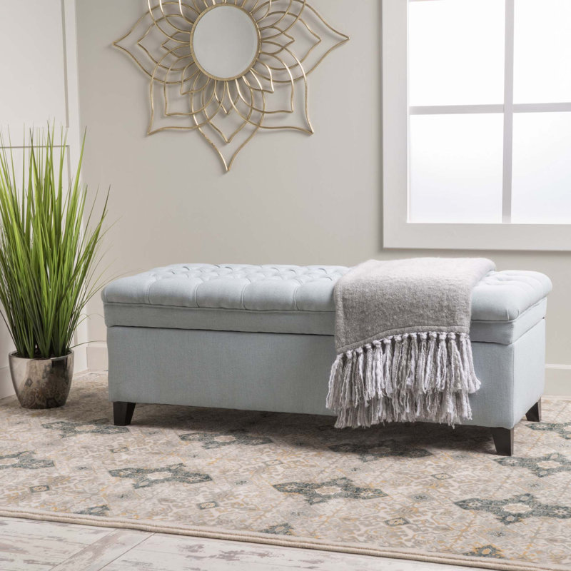 Banc de rangement moderne avec repose-pieds, Bleu clair