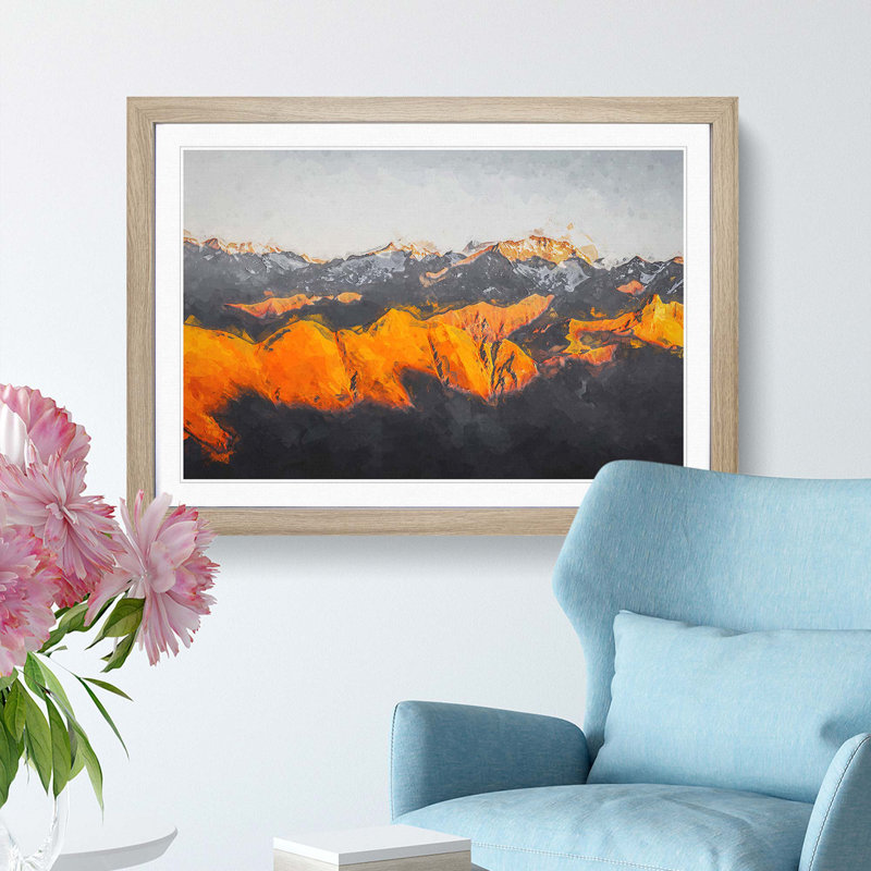 Orange Mountains in Italy in Abstract - Picture Frame Graphic Art Print, 36cm H x 48cm W x 2cm D, Oak Framed