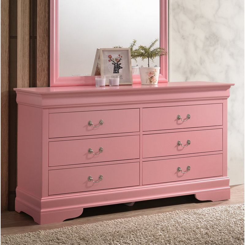 Commode 6 tiroirs Citronelle Louis Phillipe, Rose