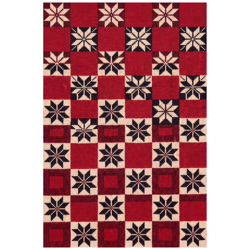 Tapis de Noël moderne géométrique rouge, noir et crème, antidérapant, à poils courts, pour l'intérieur et l'extérieur, adapté aux animaux de compagnie, salon, chambre, salle à manger, entrée, couloir, bureau, tapis de Noël, paillasson de Noël saisonnier, style scandinave Fair Isle, tapis de cuisine lavable pour zones de passage intense