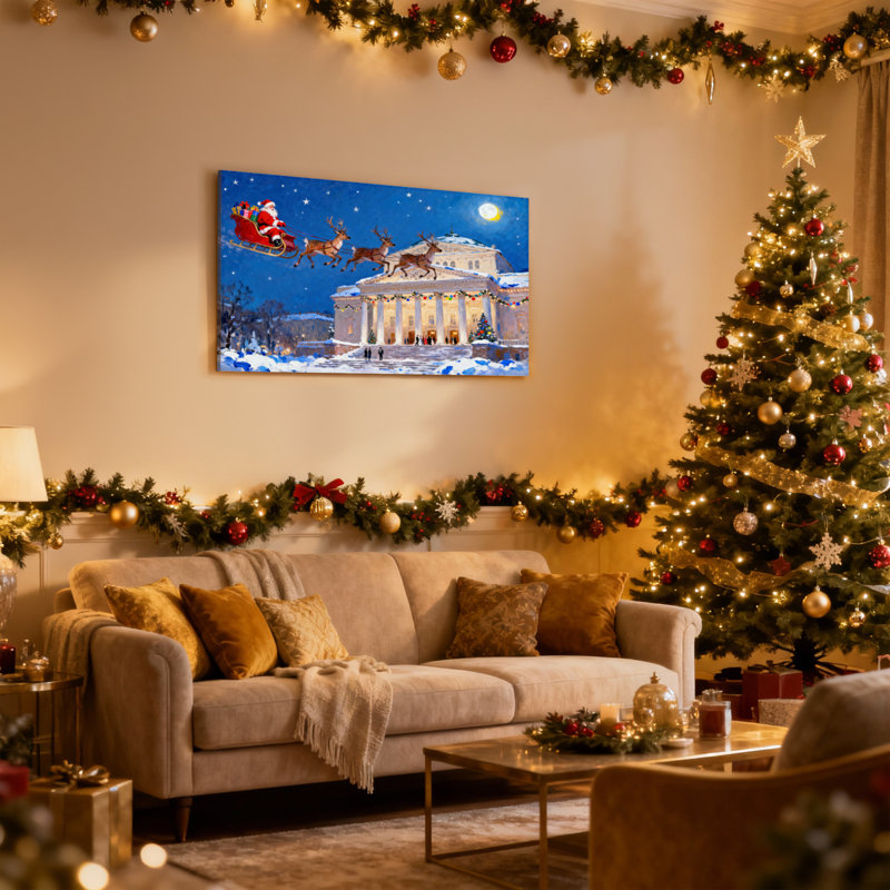 Ensemble de 3 impressions sur toile de Noël, père Noël, traîneau et rennes, H 24 po x l 36 po
