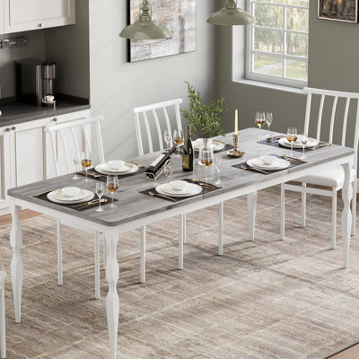 Table de salle à manger rectangulaire de 78 po, sièges 6 à 8, plateau en bois robuste avec pieds en métal, style maison de campagne industrielle pour la salle à manger ou la cuisine