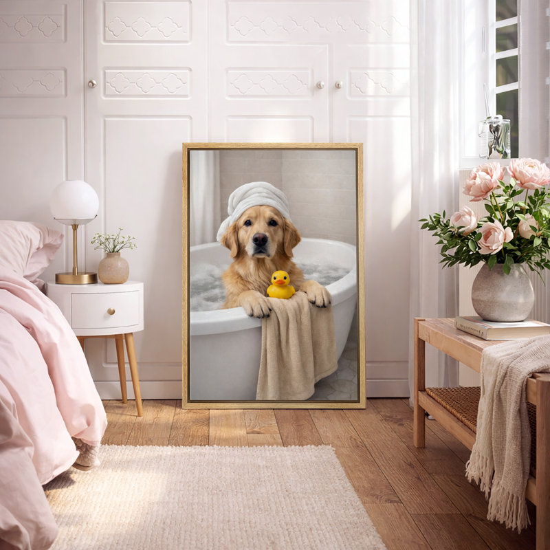 Mignon Golden Retriever Bath Time Duck, impression sur toile, impression sur toile encadrée, H 36 po x l 24 po x P 1,5 po