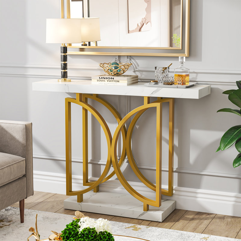 Kymon 39.37'' Marble Top Console Table