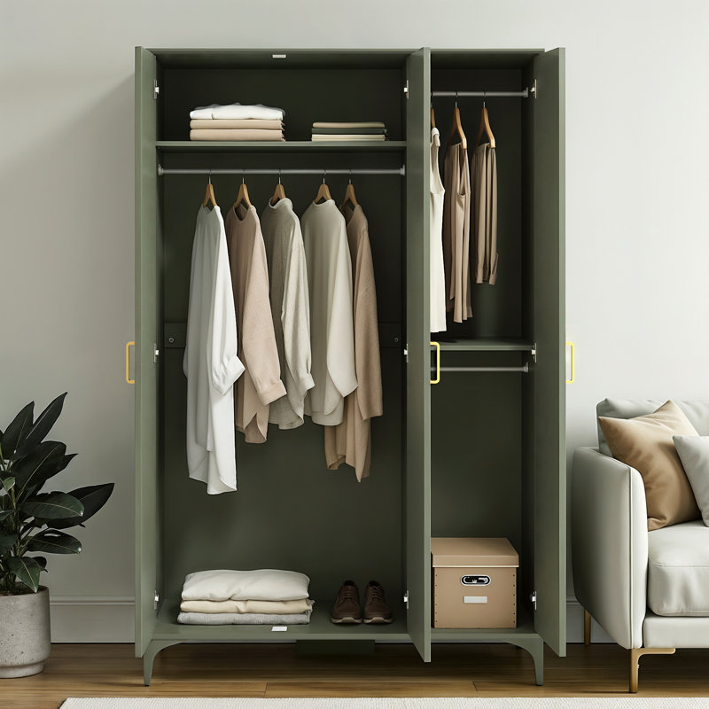  3 Door Wardrobe with Mirror, Kale Green