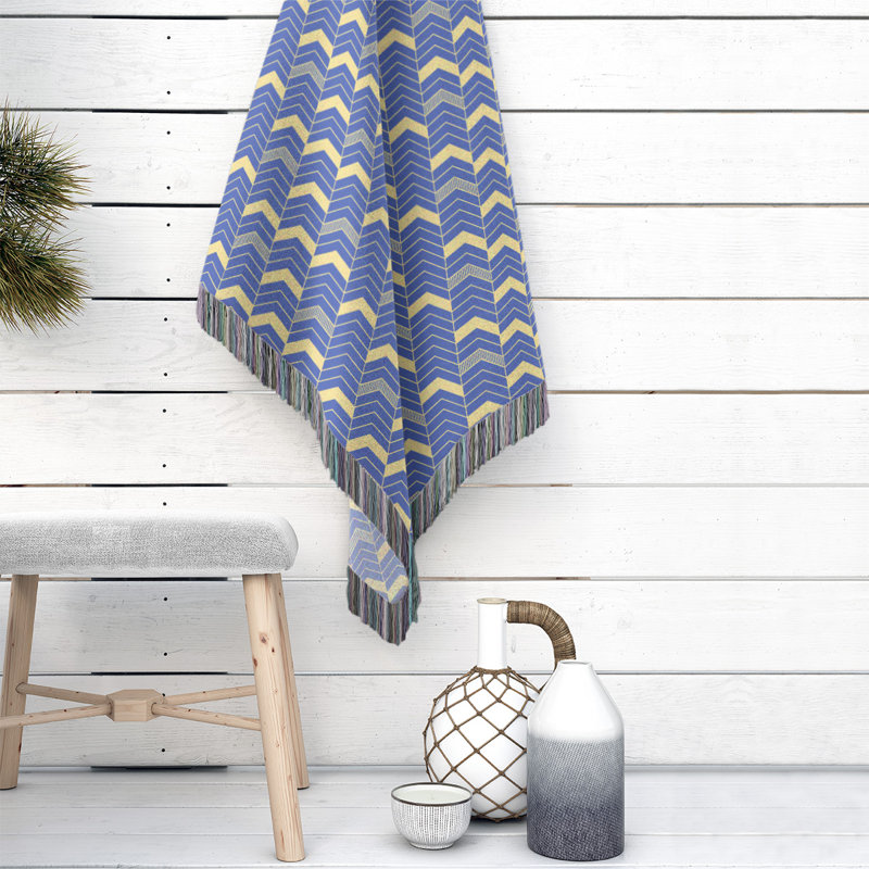 Couverture en coton tissé Rhonda, l 37 po x L 52 po, Bleu / Jaune