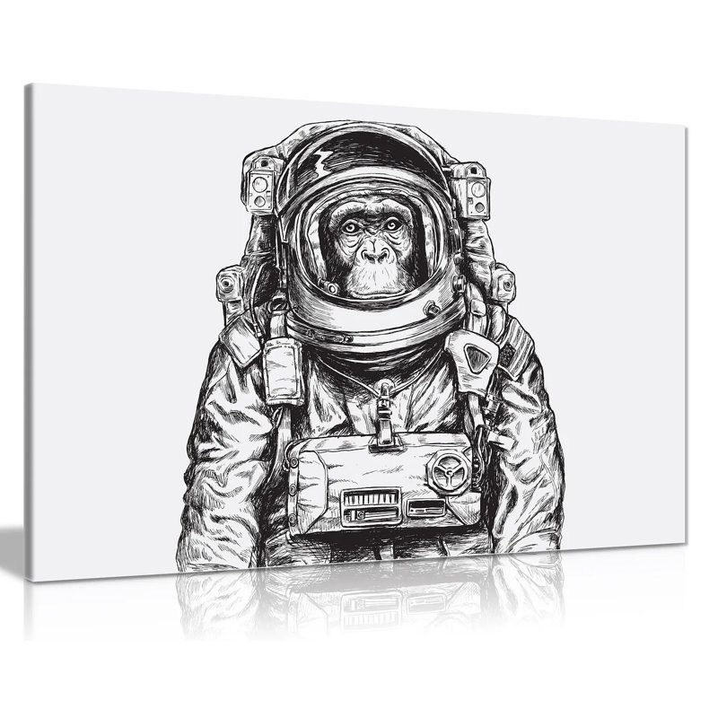 Pop Art Space Monkey - Wrapped Canvas Print, 61cm H x 91cm W